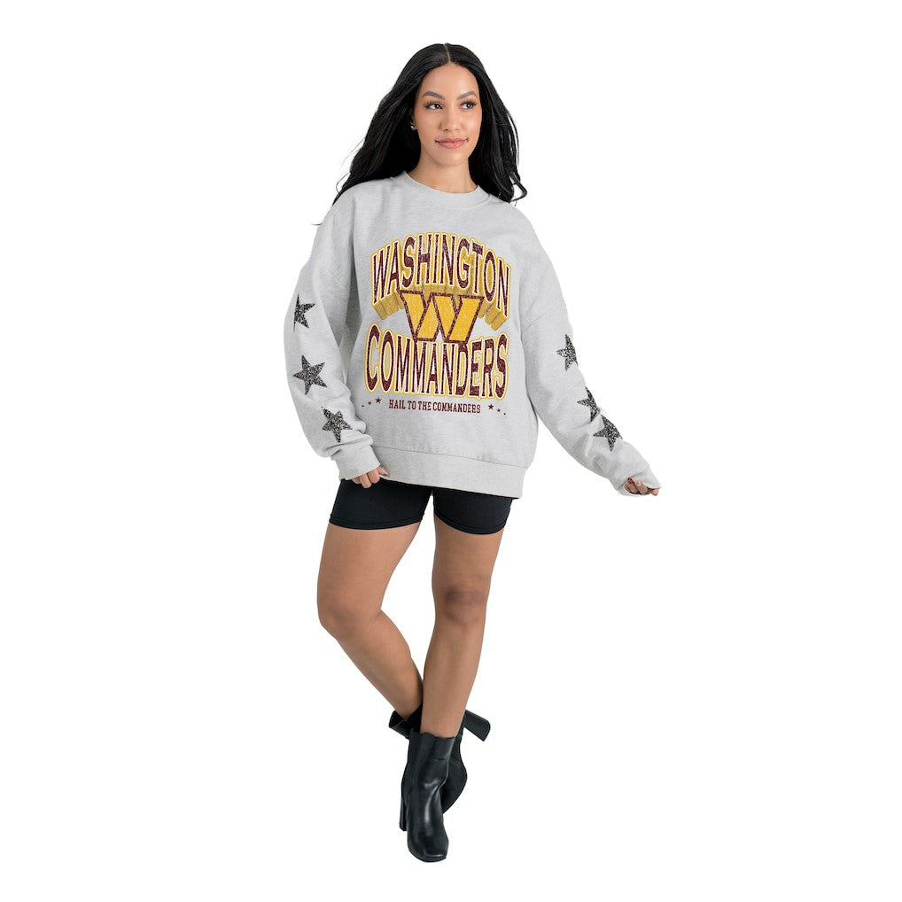 Washington Commanders Gameday Couture Women's Resilience Relaxed Rhinestone Pullover Sweatshirt - Ash - NFL