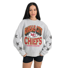 Kansas City Chiefs Gameday Couture Women's Resilience Relaxed Rhinestone Pullover Sweatshirt - Ash - NFL