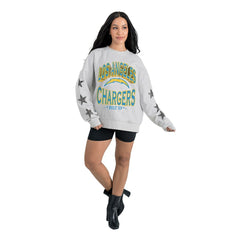 Los Angeles Chargers Gameday Couture Women's Resilience Relaxed Rhinestone Pullover Sweatshirt - Ash - NFL