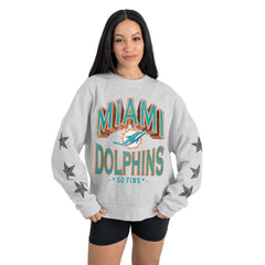 Miami Dolphins Gameday Couture Women's Resilience Relaxed Rhinestone Pullover Sweatshirt - Ash - NFL
