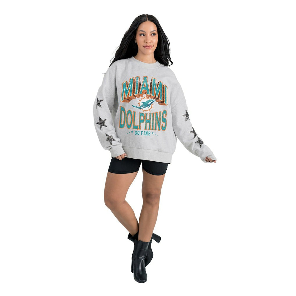 Miami Dolphins Gameday Couture Women's Resilience Relaxed Rhinestone Pullover Sweatshirt - Ash - NFL