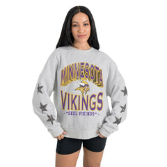 Minnesota Vikings Gameday Couture Women's Resilience Relaxed Rhinestone Pullover Sweatshirt - Ash - NFL
