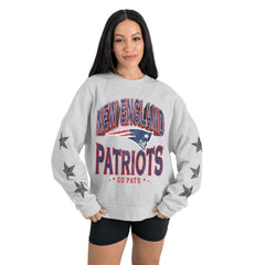 New England Patriots Gameday Couture Women's Resilience Relaxed Rhinestone Pullover Sweatshirt - Ash - NFL