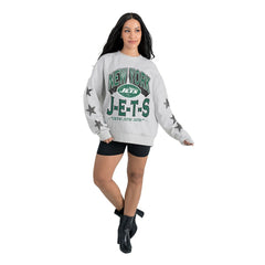 New York Jets Gameday Couture Women's Resilience Relaxed Rhinestone Pullover Sweatshirt - Ash - NFL