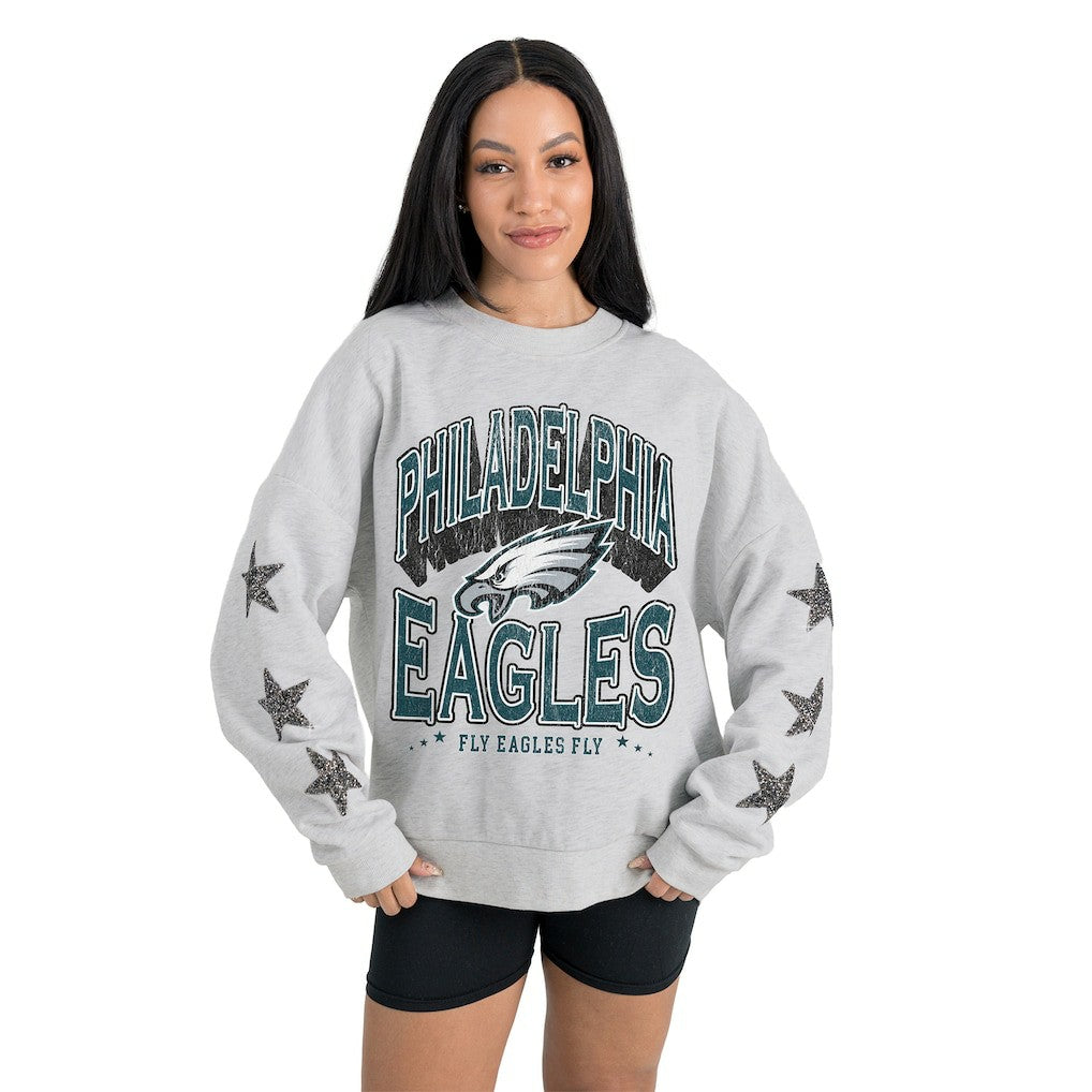 Philadelphia Eagles Gameday Couture Women's Resilience Relaxed Rhinestone Pullover Sweatshirt - Ash - NFL
