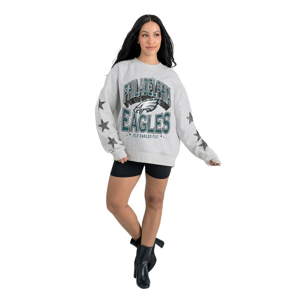 Philadelphia Eagles Gameday Couture Women's Resilience Relaxed Rhinestone Pullover Sweatshirt - Ash - NFL