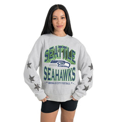 Seattle Seahawks Gameday Couture Women's Resilience Relaxed Rhinestone Pullover Sweatshirt - Ash - NFL