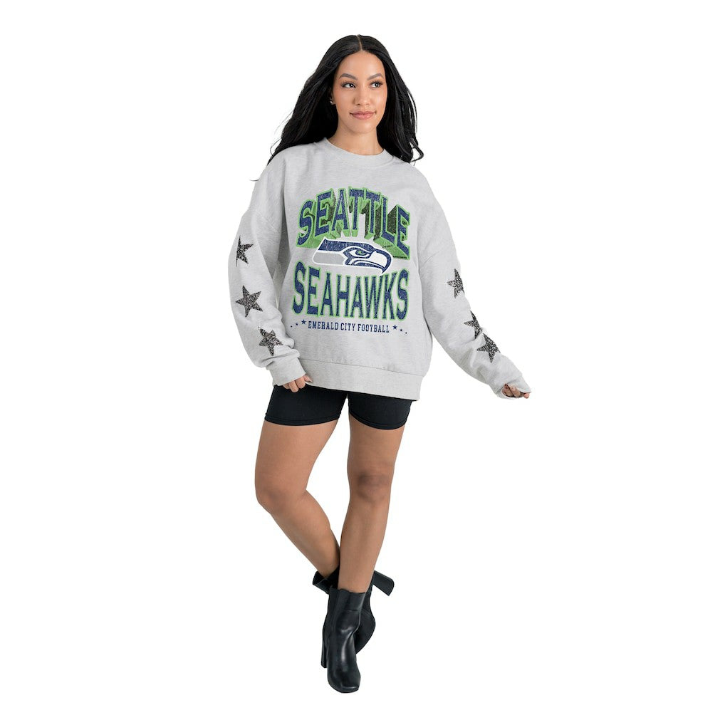 Seattle Seahawks Gameday Couture Women's Resilience Relaxed Rhinestone Pullover Sweatshirt - Ash - NFL