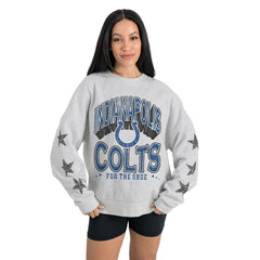 Indianapolis Colts Gameday Couture Women's Resilience Relaxed Rhinestone Pullover Sweatshirt - Ash - NFL