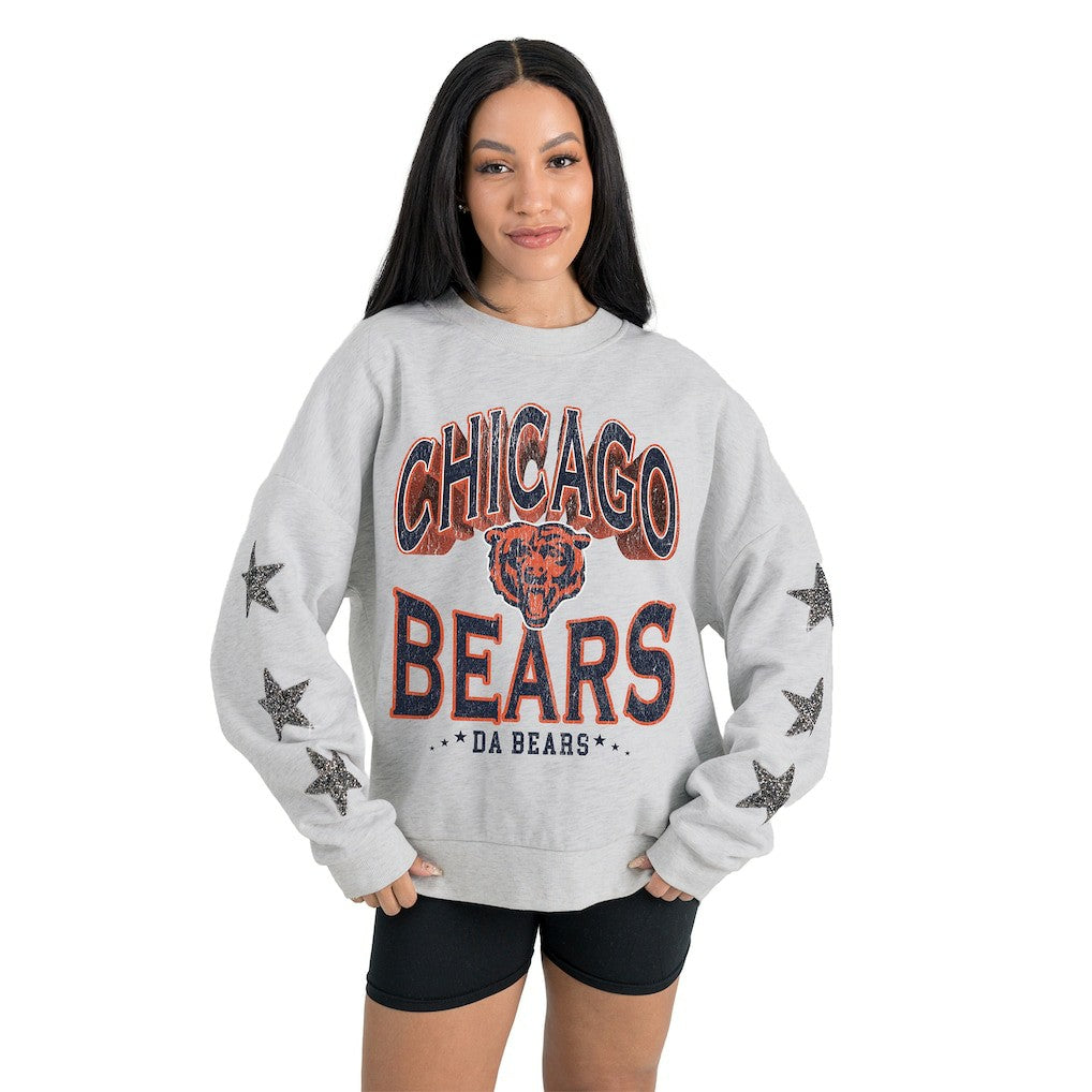 Chicago Bears Gameday Couture Women's Resilience Relaxed Rhinestone Pullover Sweatshirt - Ash - NFL