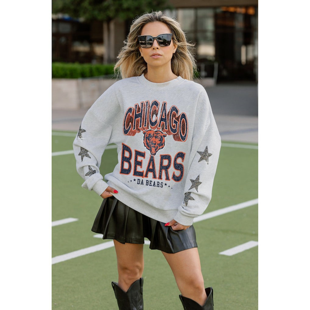 Chicago Bears Gameday Couture Women's Resilience Relaxed Rhinestone Pullover Sweatshirt - Ash - NFL