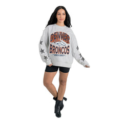 Denver Broncos Gameday Couture Women's Resilience Relaxed Rhinestone Pullover Sweatshirt - Ash - NFL