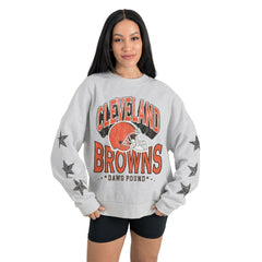 Cleveland Browns Gameday Couture Women's Resilience Relaxed Rhinestone Pullover Sweatshirt - Ash - NFL
