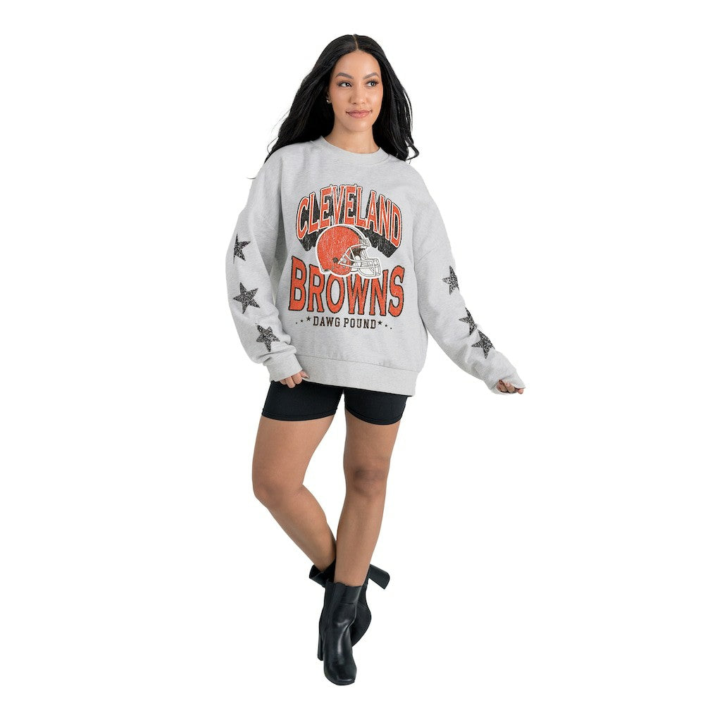 Cleveland Browns Gameday Couture Women's Resilience Relaxed Rhinestone Pullover Sweatshirt - Ash - NFL