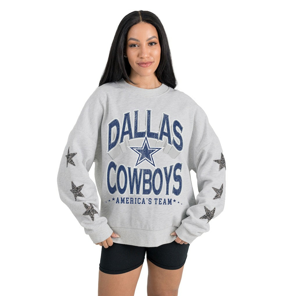 Dallas Cowboys Gameday Couture Women's Resilience Relaxed Rhinestone Pullover Sweatshirt - Ash - NFL