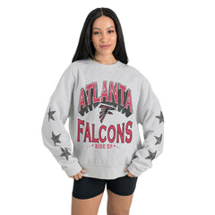 Atlanta Falcons Gameday Couture Women's Resilience Relaxed Rhinestone Pullover Sweatshirt - Ash - NFL