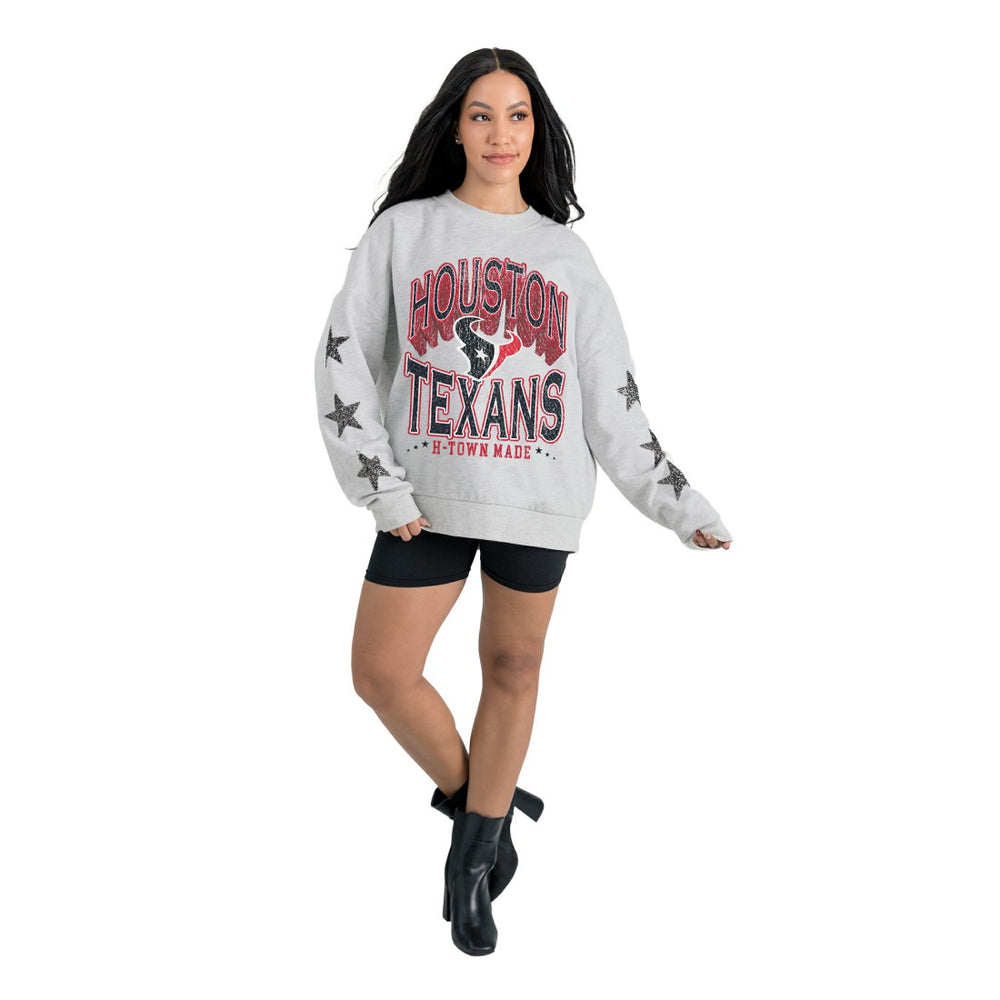 Houston Texans Gameday Couture Women's Resilience Relaxed Rhinestone Pullover Sweatshirt - Ash - NFL