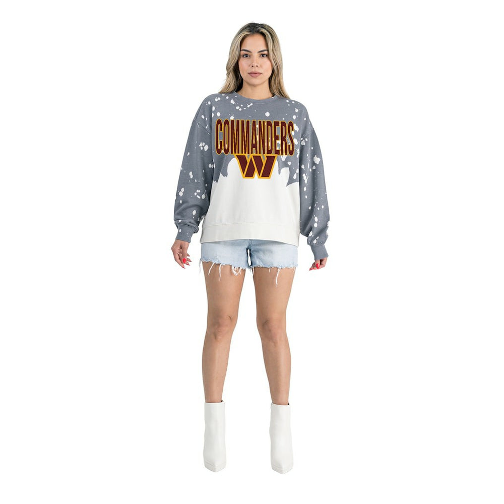 Washington Commanders Gameday Couture Women's Oversized Faded Wash Tri-Blend Pullover Sweatshirt - Gray - NFL