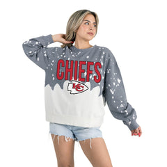 Kansas City Chiefs Gameday Couture Women's Oversized Faded Wash Tri-Blend Pullover Sweatshirt - Gray - NFL