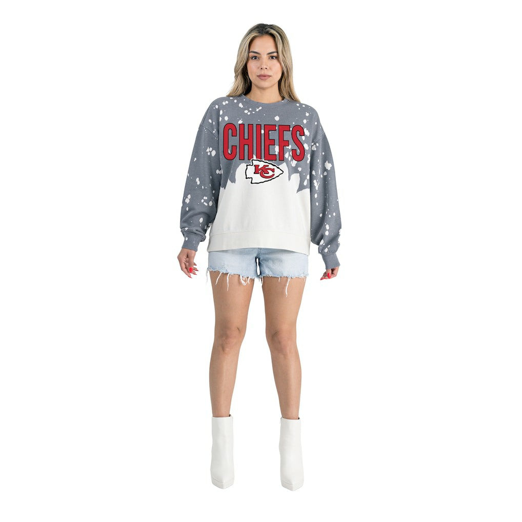 Kansas City Chiefs Gameday Couture Women's Oversized Faded Wash Tri-Blend Pullover Sweatshirt - Gray - NFL