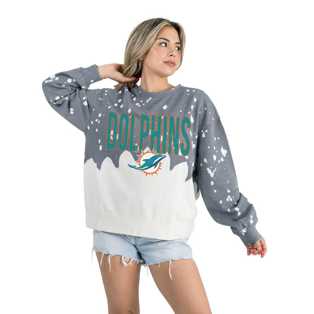 Miami Dolphins Gameday Couture Women's Oversized Faded Wash Tri-Blend Pullover Sweatshirt - Gray - NFL
