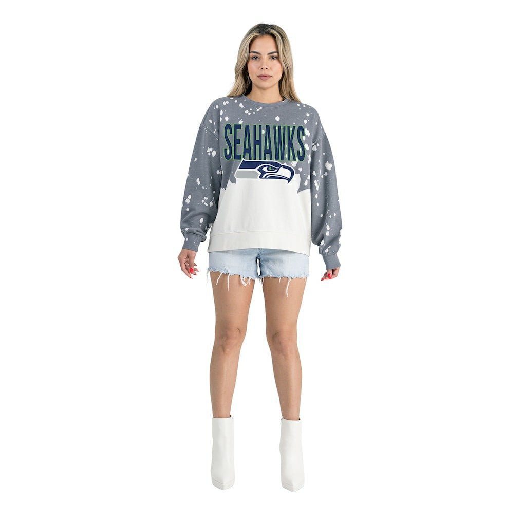 Seattle Seahawks Gameday Couture Women's Oversized Faded Wash Tri-Blend Pullover Sweatshirt - Gray - NFL