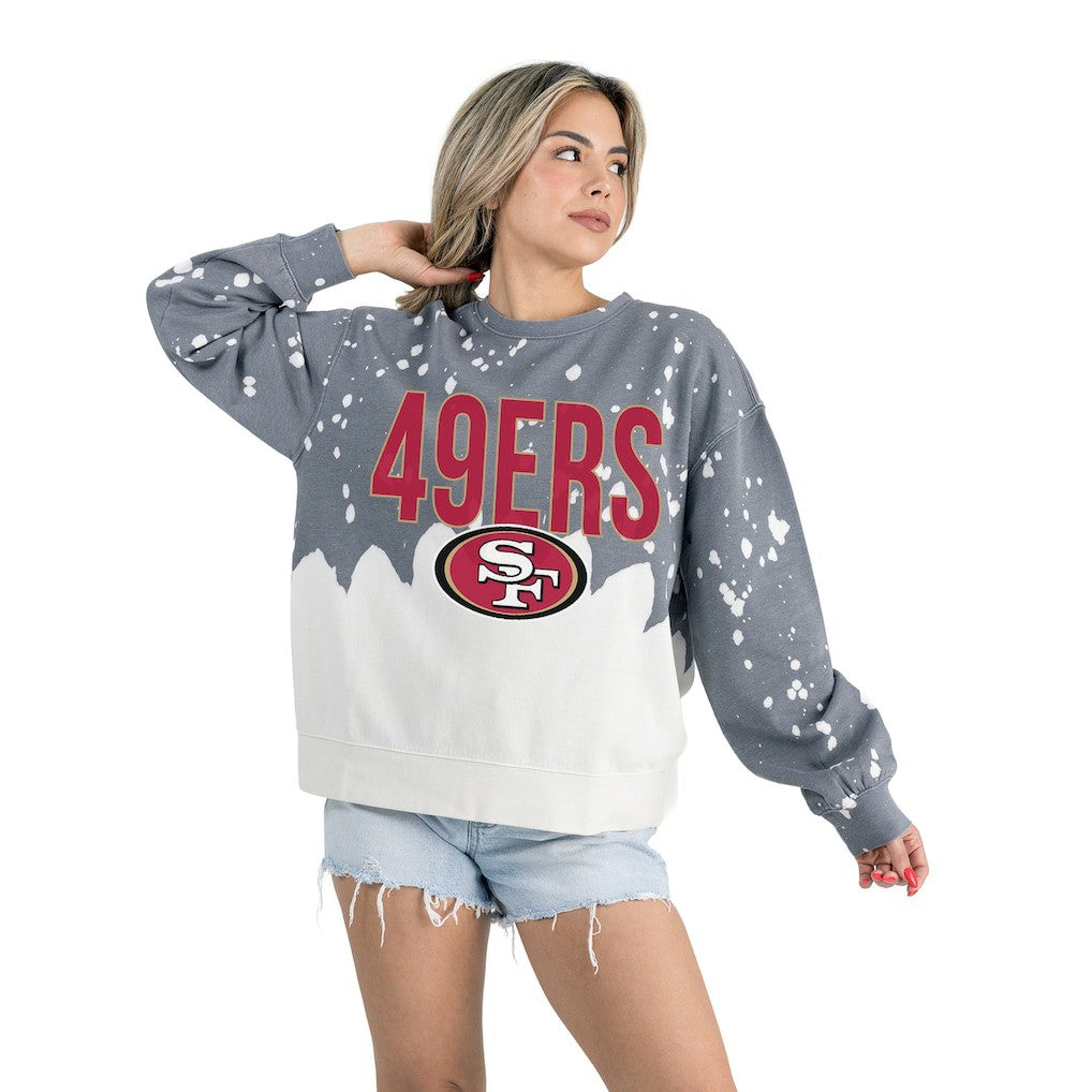 San Francisco 49ers Gameday Couture Women's Oversized Faded Wash Tri-Blend Pullover Sweatshirt - Gray - NFL