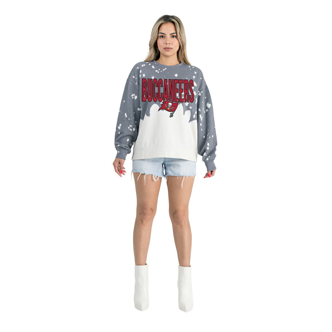 Tampa Bay Buccaneers Gameday Couture Women's Oversized Faded Wash Tri-Blend Pullover Sweatshirt - Gray - NFL