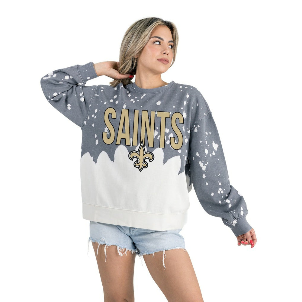 New Orleans Saints Gameday Couture Women's Oversized Faded Wash Tri-Blend Pullover Sweatshirt - Gray - NFL
