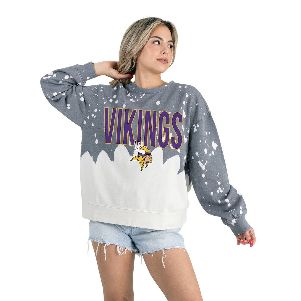 Minnesota Vikings Gameday Couture Women's Oversized Faded Wash Tri-Blend Pullover Sweatshirt - Gray - NFL