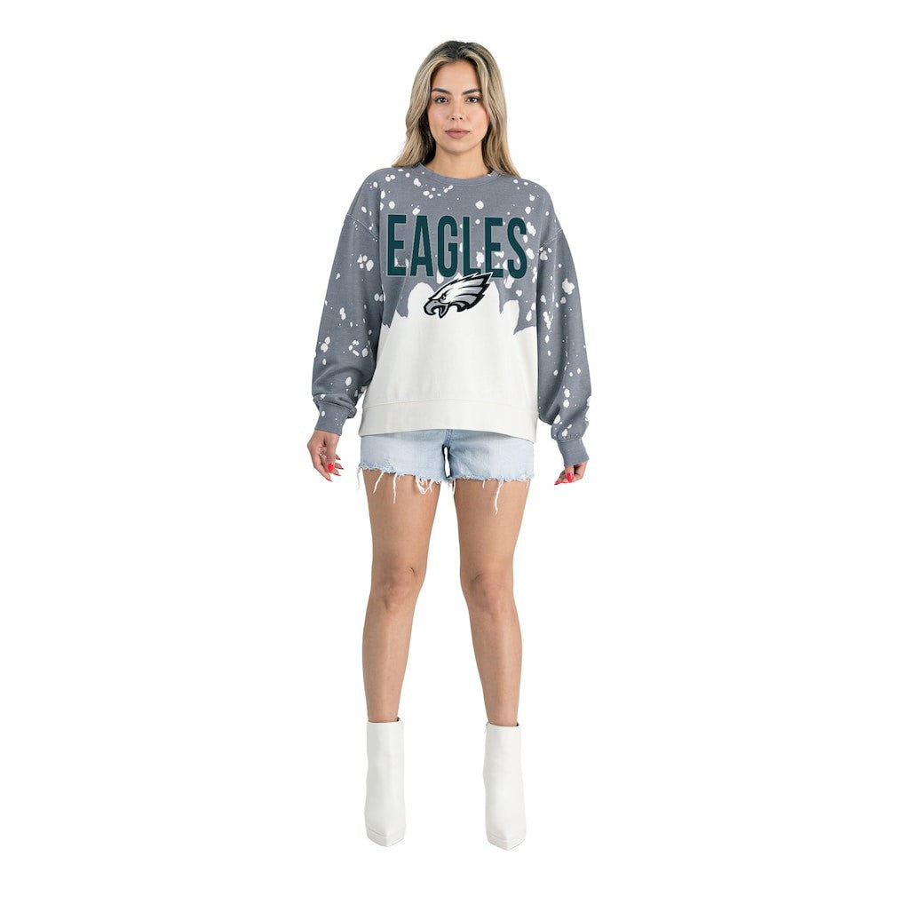 Philadelphia Eagles Gameday Couture Women's Oversized Faded Wash Tri-Blend Pullover Sweatshirt - Gray - NFL