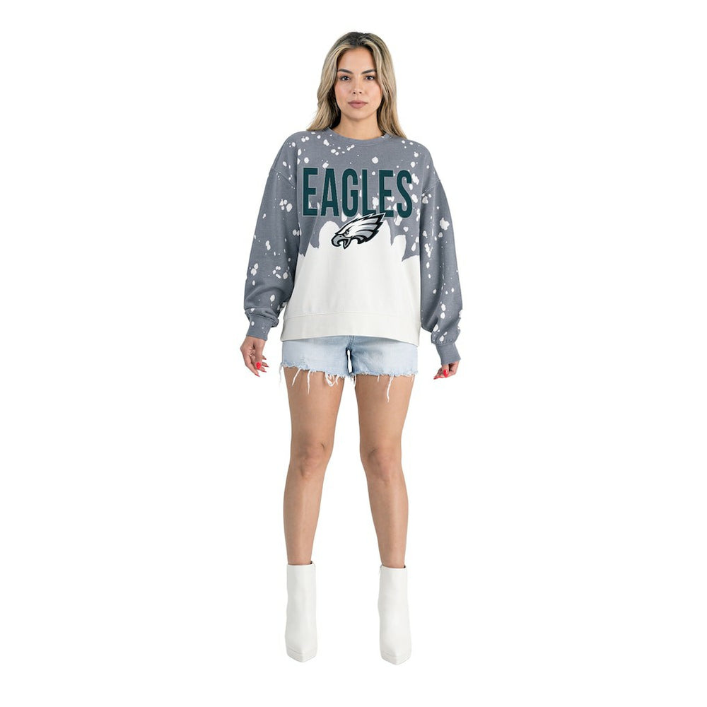 Philadelphia Eagles Gameday Couture Women's Oversized Faded Wash Tri-Blend Pullover Sweatshirt - Gray - NFL