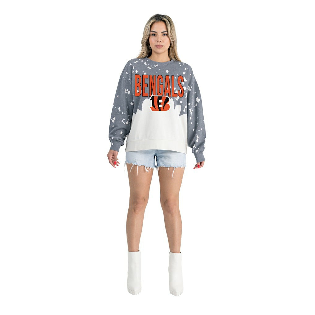 Cincinnati Bengals Gameday Couture Women's Oversized Faded Wash Tri-Blend Pullover Sweatshirt - Gray - NFL
