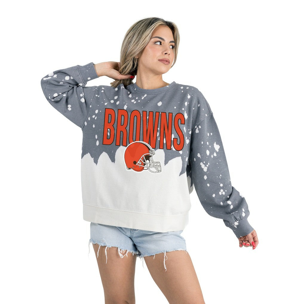 Cleveland Browns Gameday Couture Women's Oversized Faded Wash Tri-Blend Pullover Sweatshirt - Gray - NFL