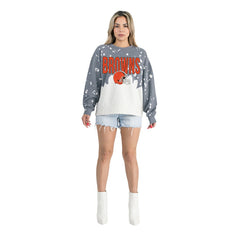 Cleveland Browns Gameday Couture Women's Oversized Faded Wash Tri-Blend Pullover Sweatshirt - Gray - NFL