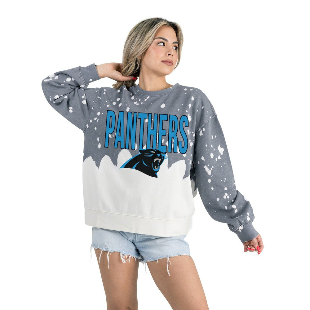 Carolina Panthers Gameday Couture Women's Oversized Faded Wash Tri-Blend Pullover Sweatshirt - Gray - NFL