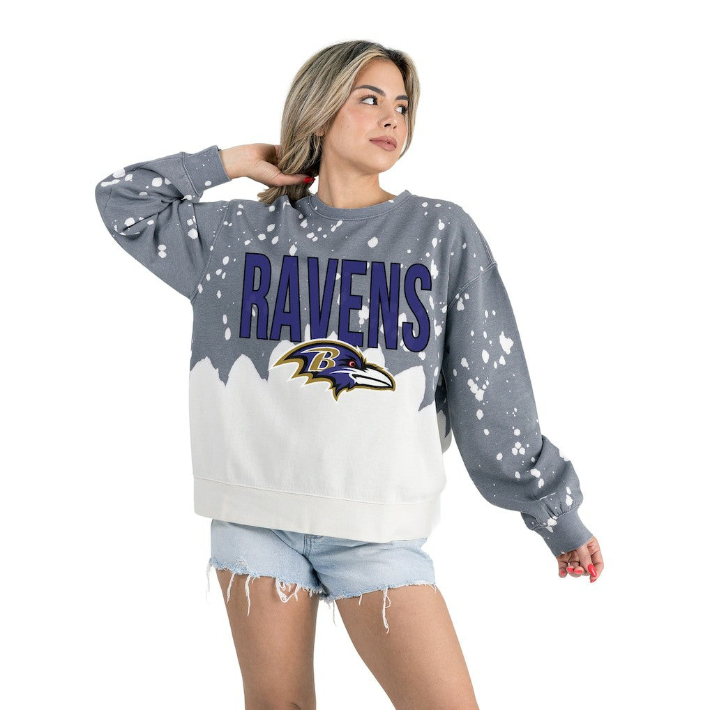 Baltimore Ravens Gameday Couture Women's Oversized Faded Wash Tri-Blend Pullover Sweatshirt - Gray - NFL