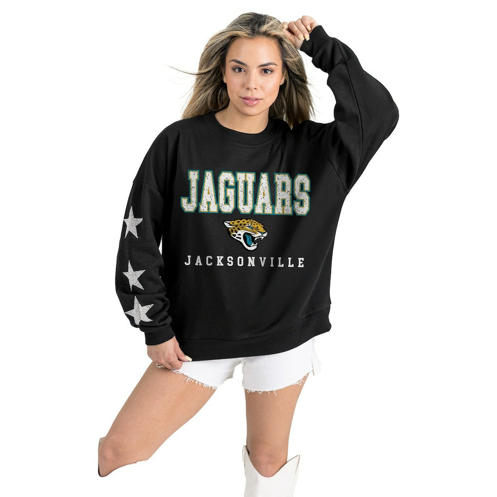 Jacksonville Jaguars Gameday Couture Women's Velocity Relaxed Rhinestone Pullover Sweatshirt - Black - NFL
