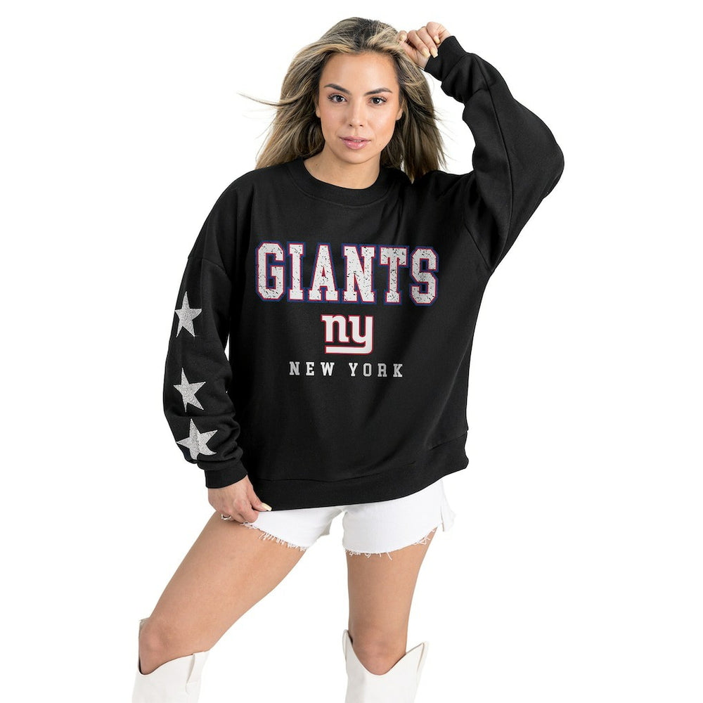 New York Giants Gameday Couture Women's Velocity Relaxed Rhinestone Pullover Sweatshirt - Black - NFL