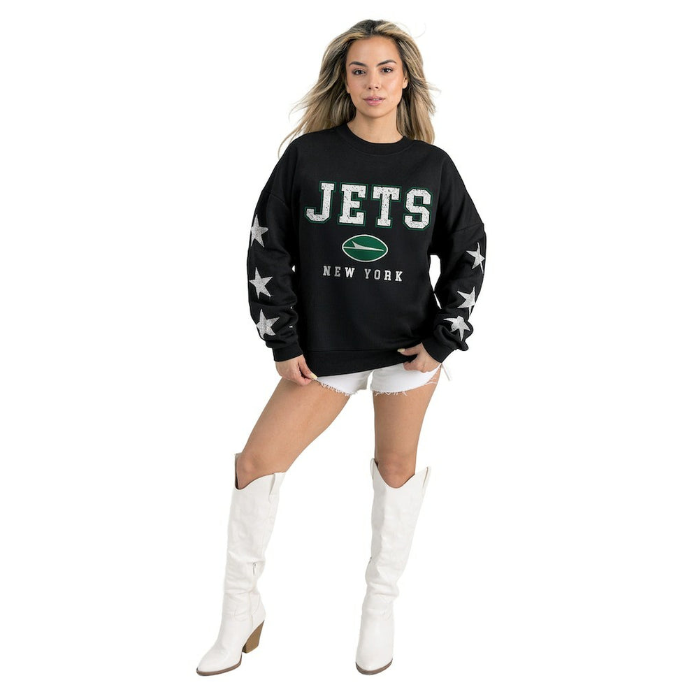 New York Jets Gameday Couture Women's Velocity Relaxed Rhinestone Pullover Sweatshirt - Black - NFL