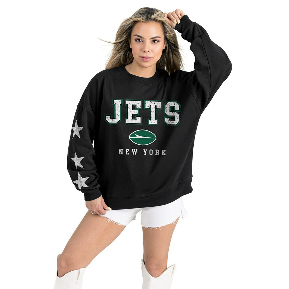 New York Jets Gameday Couture Women's Velocity Relaxed Rhinestone Pullover Sweatshirt - Black - NFL