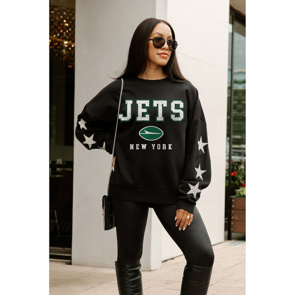 New York Jets Gameday Couture Women's Velocity Relaxed Rhinestone Pullover Sweatshirt - Black - NFL
