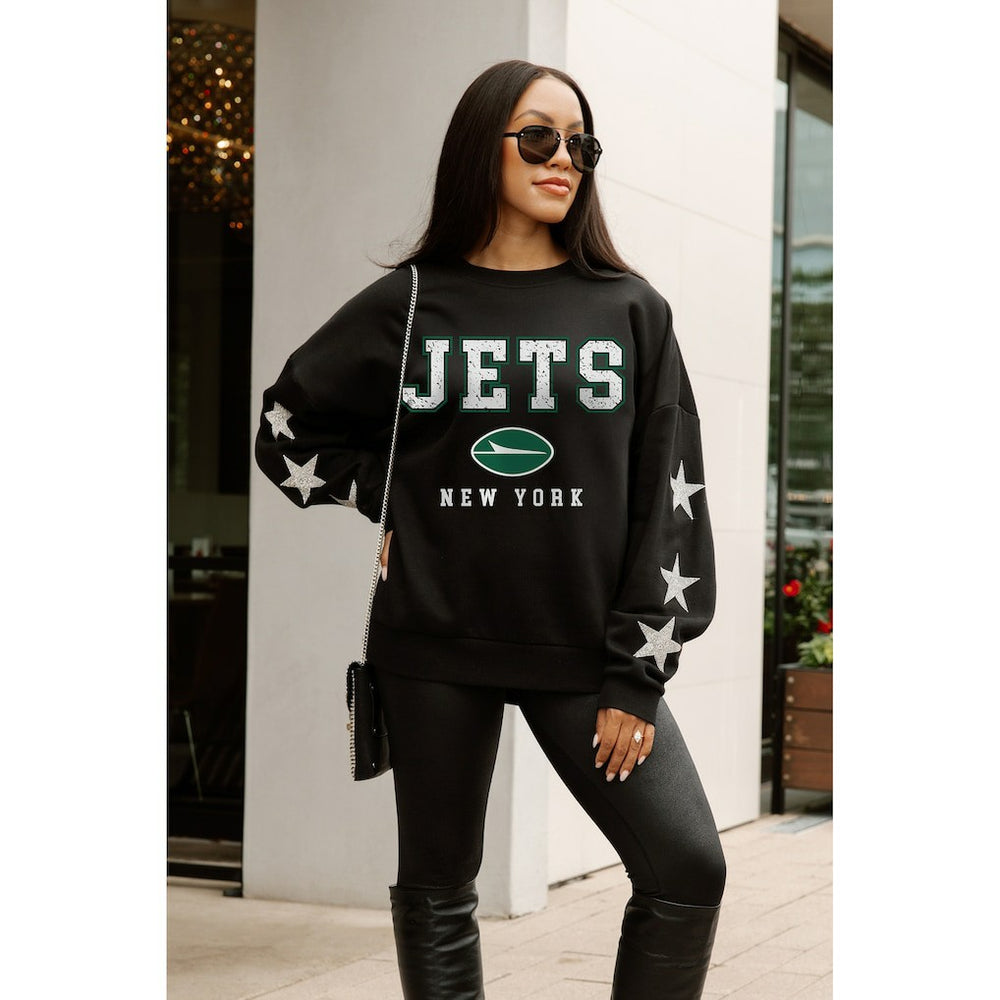 New York Jets Gameday Couture Women's Velocity Relaxed Rhinestone Pullover Sweatshirt - Black - NFL