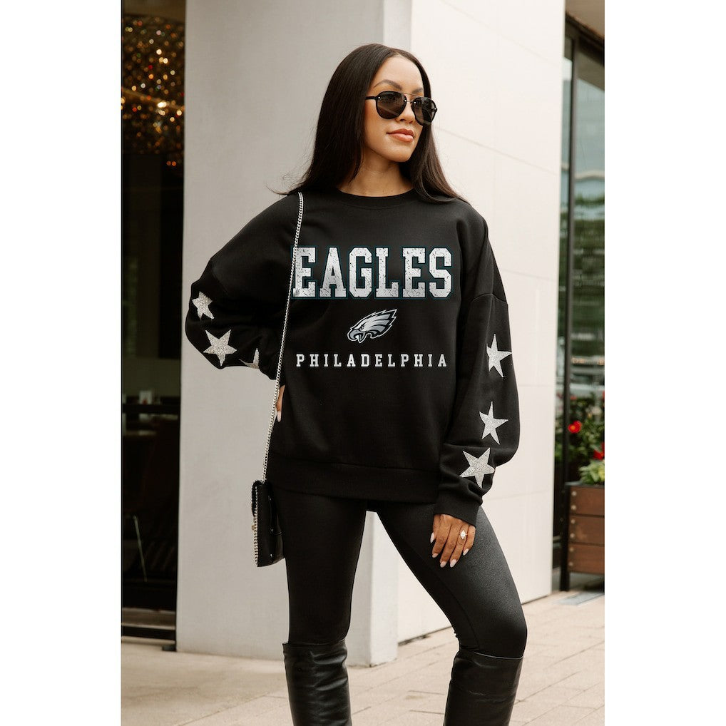 Philadelphia Eagles Gameday Couture Women's Velocity Relaxed Rhinestone Pullover Sweatshirt - Black - NFL