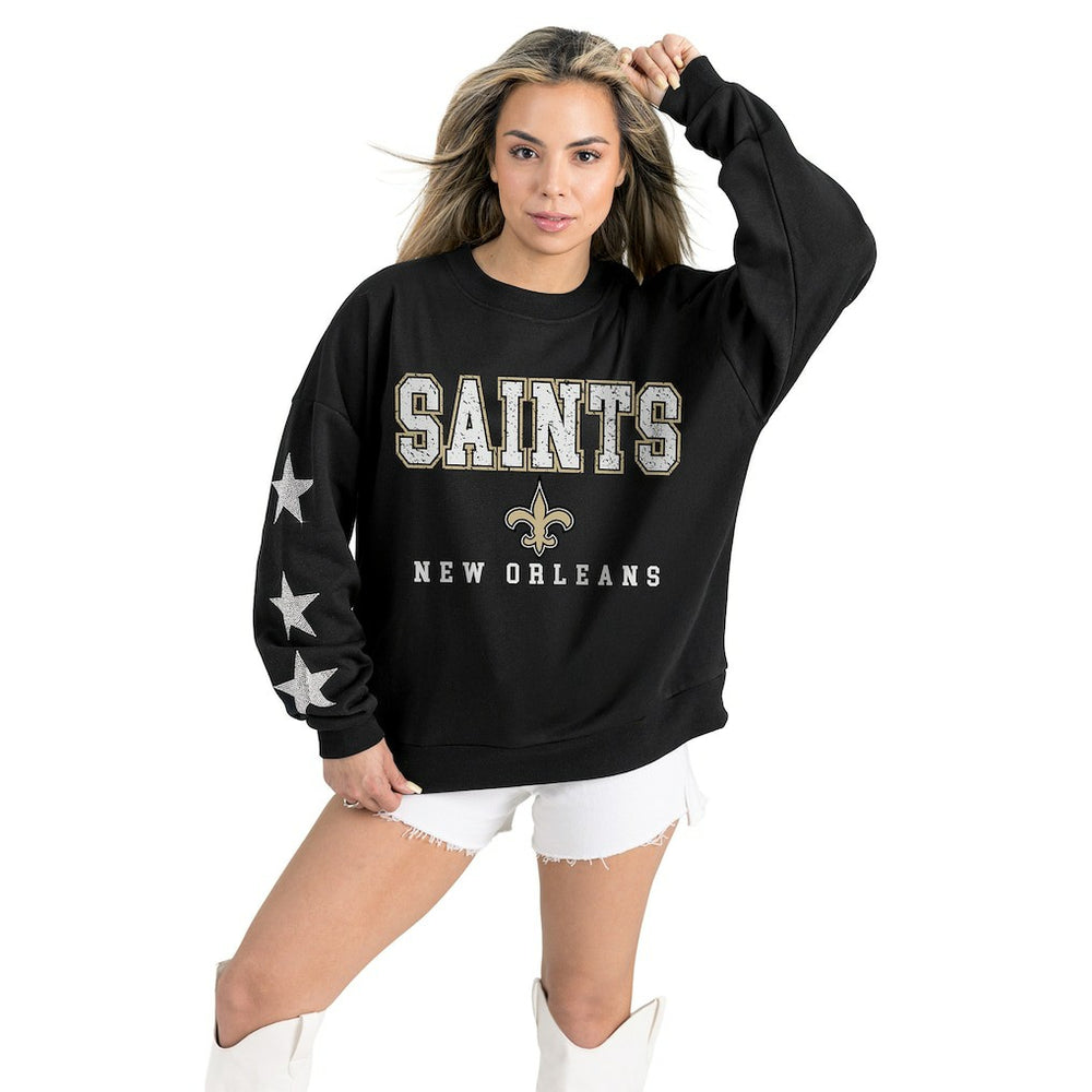 New Orleans Saints Gameday Couture Women's Velocity Relaxed Rhinestone Pullover Sweatshirt - Black - NFL