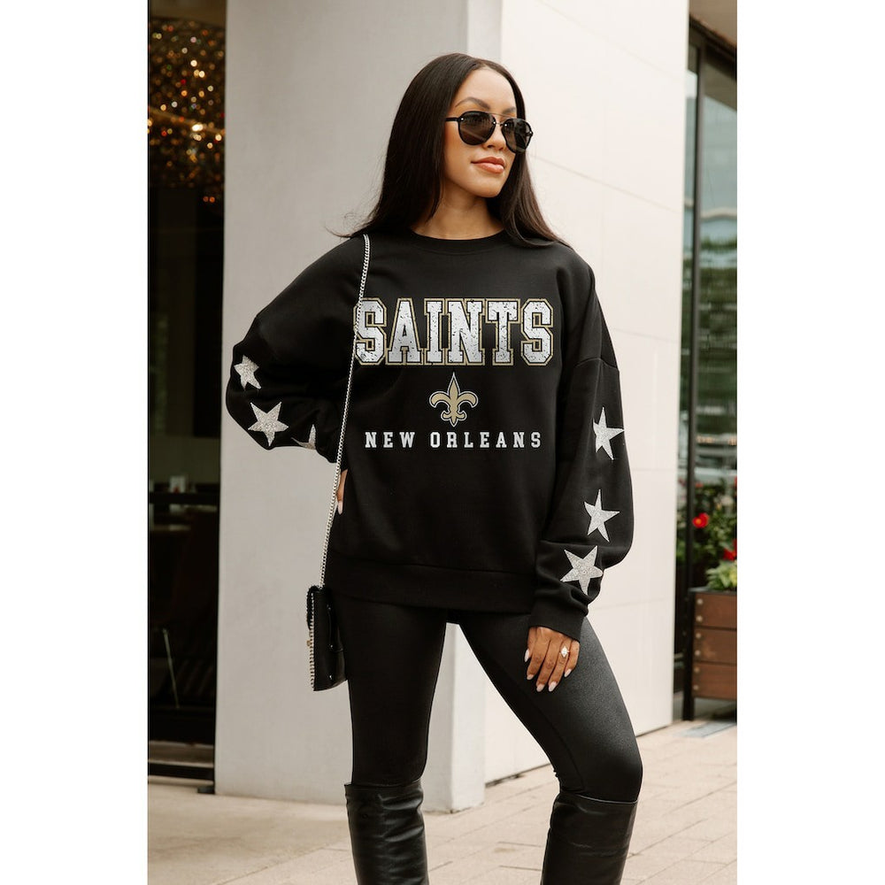 New Orleans Saints Gameday Couture Women's Velocity Relaxed Rhinestone Pullover Sweatshirt - Black - NFL