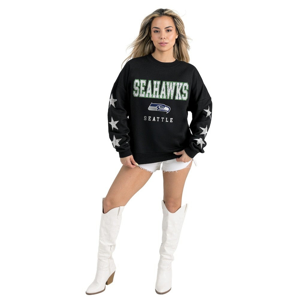 Seattle Seahawks Gameday Couture Women's Velocity Relaxed Rhinestone Pullover Sweatshirt - Black - NFL