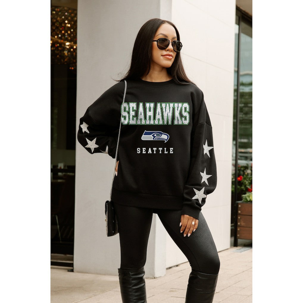 Seattle Seahawks Gameday Couture Women's Velocity Relaxed Rhinestone Pullover Sweatshirt - Black - NFL