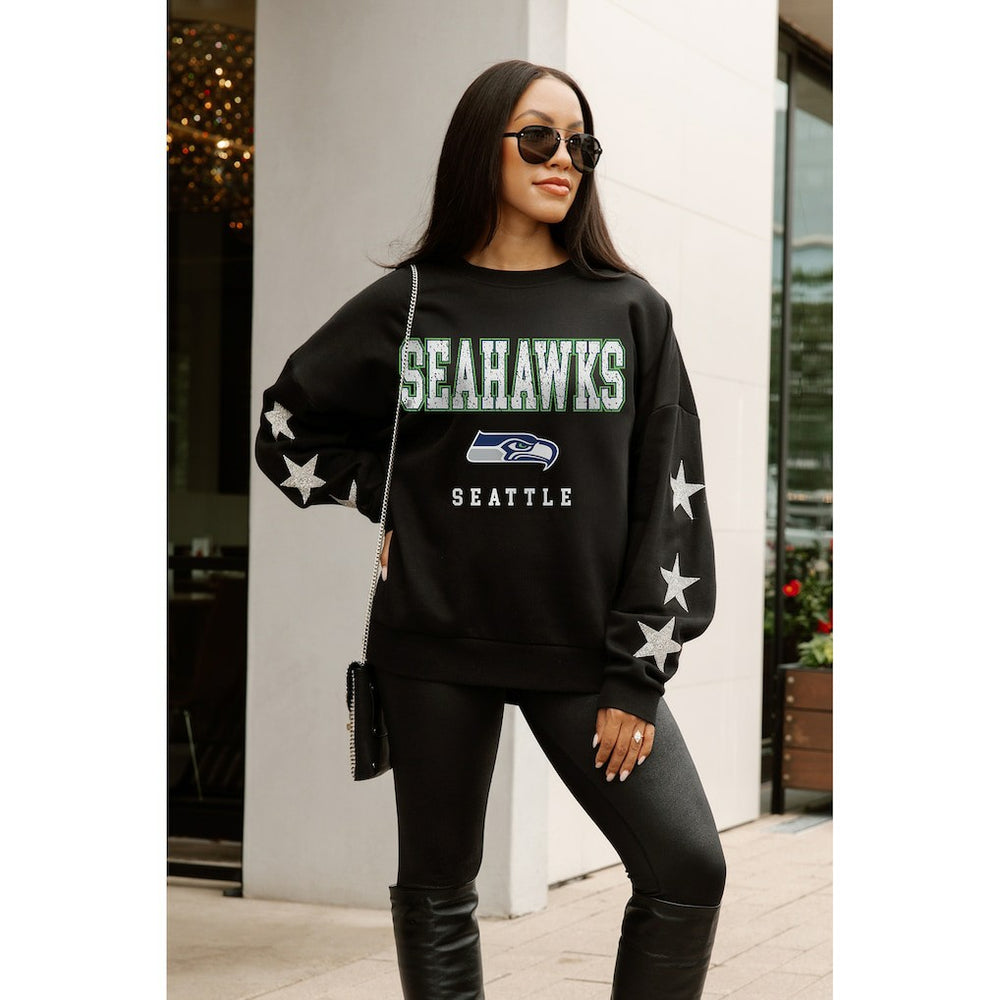 Seattle Seahawks Gameday Couture Women's Velocity Relaxed Rhinestone Pullover Sweatshirt - Black - NFL
