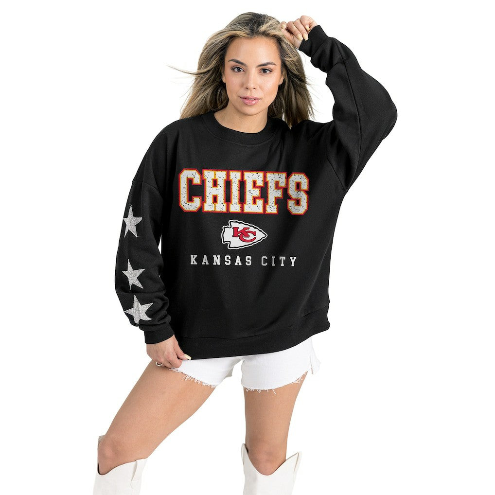 Kansas City Chiefs Gameday Couture Women's Velocity Relaxed Rhinestone Pullover Sweatshirt - Black - NFL